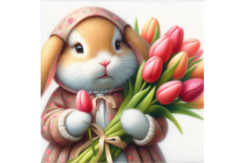 a-set-of-easter-bunny-holding-tulips-isolated