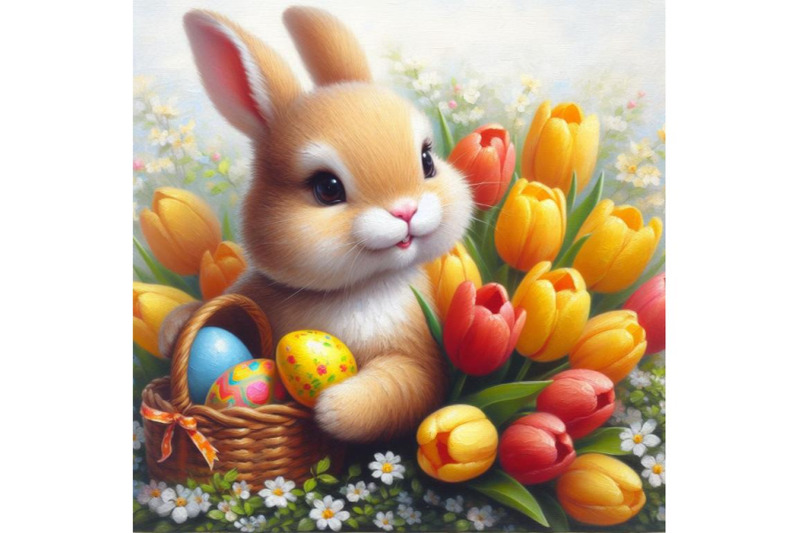 a-set-of-easter-bunny-holding-tulips-isolated