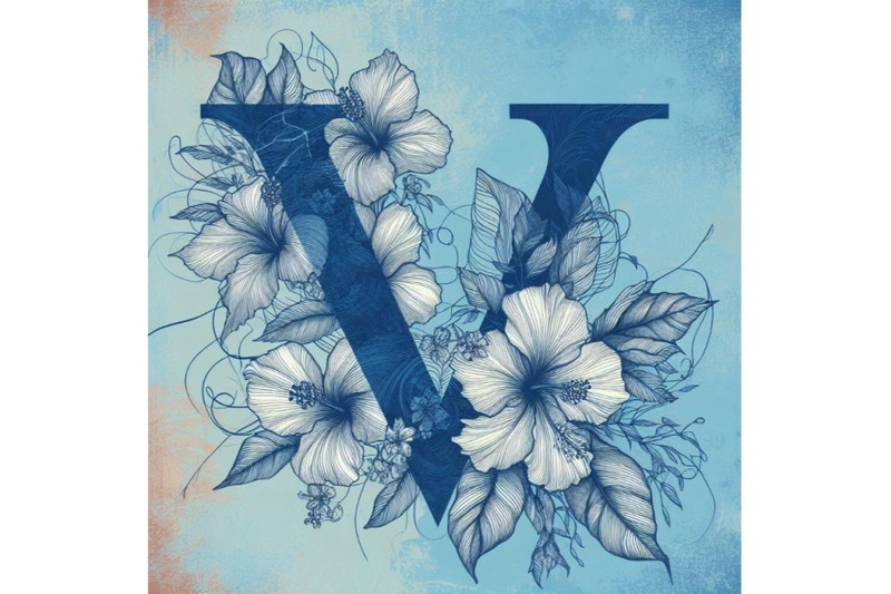 bundle-of-blue-hibiscus-grunge-vintage-alphabet-v