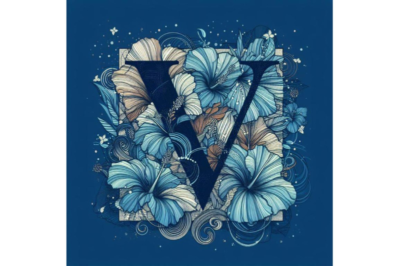 bundle-of-blue-hibiscus-grunge-vintage-alphabet-v