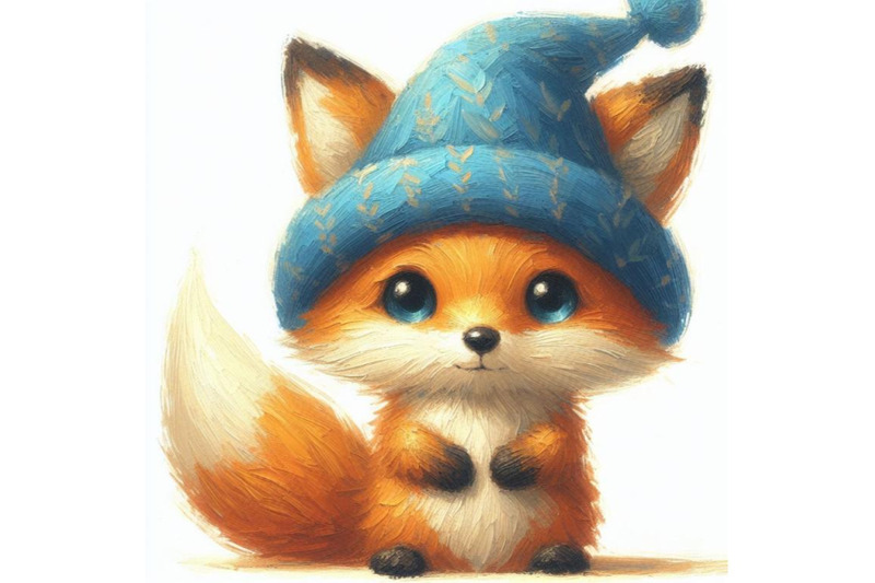 a-set-of-hand-drawn-cute-little-fox-in-blue-hat-cartoon-style