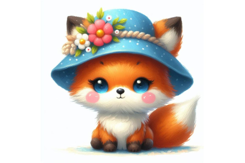 a-set-of-hand-drawn-cute-little-fox-in-blue-hat-cartoon-style