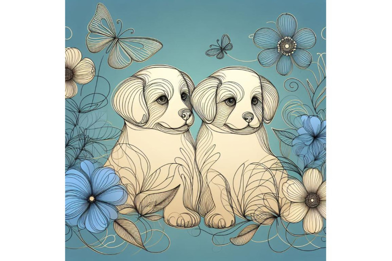 bundle-of-two-puppies-and-beautiful-flowers