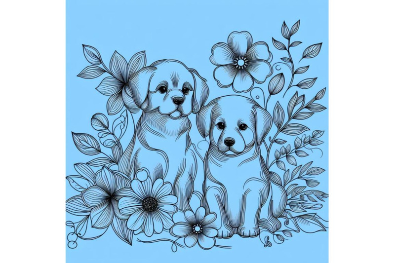 bundle-of-two-puppies-and-beautiful-flowers