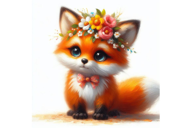 a-set-of-a-cute-orange-fox-with-flowers-on-his-head-standing