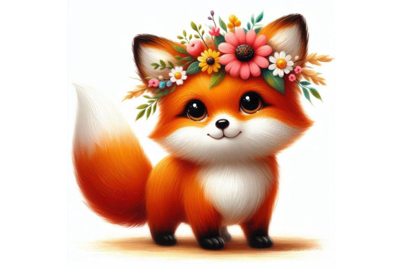 a-set-of-a-cute-orange-fox-with-flowers-on-his-head-standing