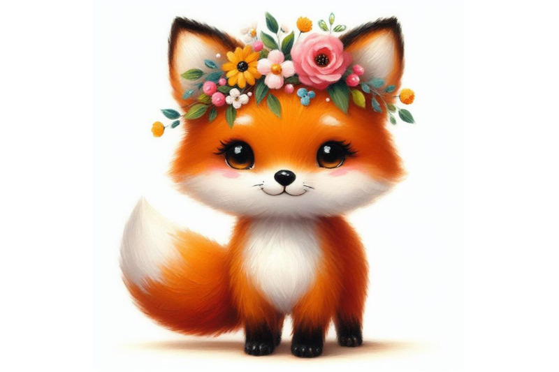 a-set-of-a-cute-orange-fox-with-flowers-on-his-head-standing