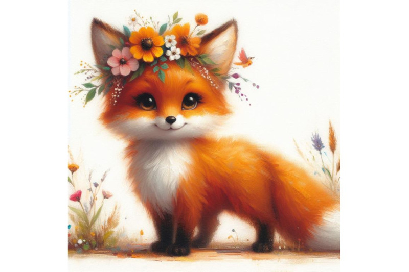 a-set-of-a-cute-orange-fox-with-flowers-on-his-head-standing