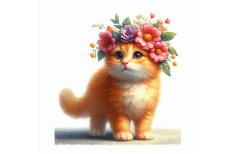 a-set-of-a-cute-orange-cat-with-flowers-on-his-head-standing