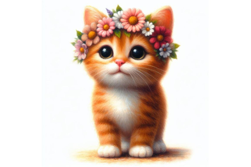 a-set-of-a-cute-orange-cat-with-flowers-on-his-head-standing