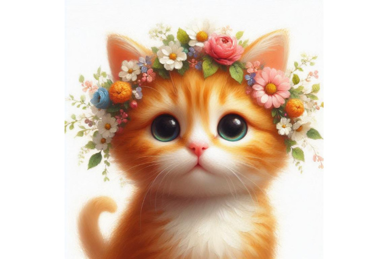 a-set-of-a-cute-orange-cat-with-flowers-on-his-head-standing