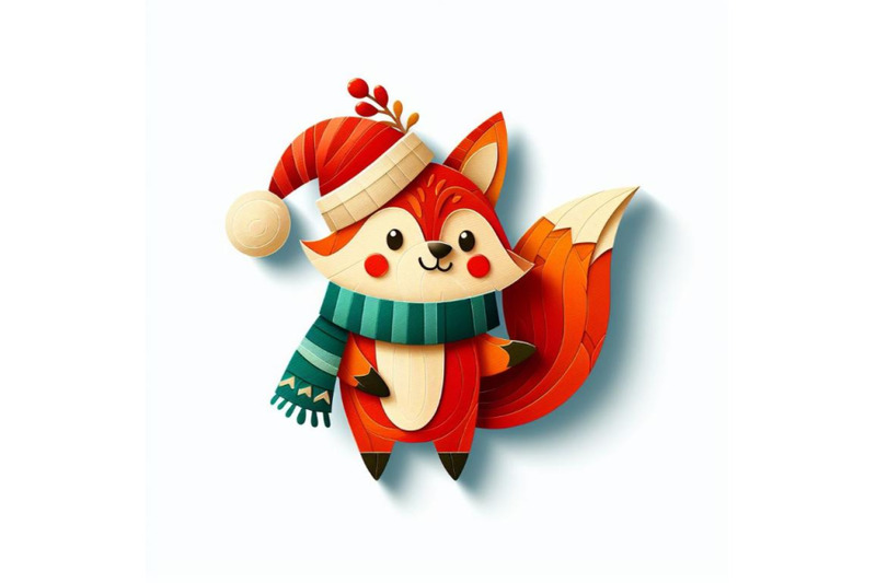 a-set-of-vector-cute-christmas-paper-cut-fox-with-shadow