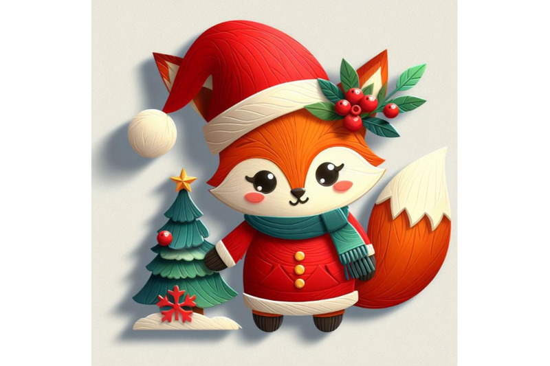 a-set-of-vector-cute-christmas-paper-cut-fox-with-shadow