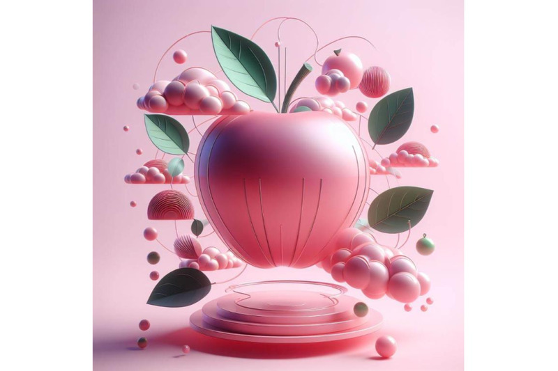 a-set-of-apple-pink-background-3d