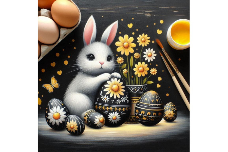 a-bundle-of-bunny-with-painted-egg-and-flower