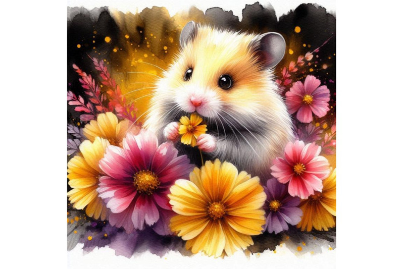 a-bundle-of-watercolor-cute-hamster-with-painted-flower