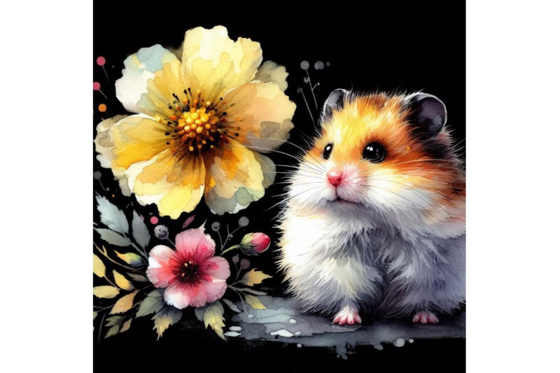 a-bundle-of-watercolor-cute-hamster-with-painted-flower