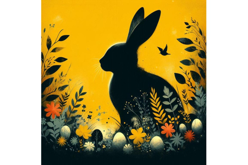 a-bundle-of-easter-bunny-silhouette-with-flowers-flat