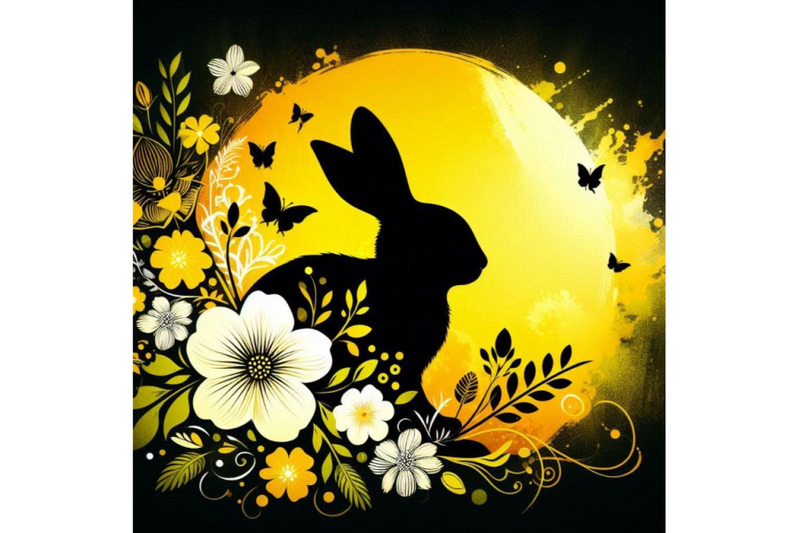 a-bundle-of-easter-bunny-silhouette-with-flowers-flat