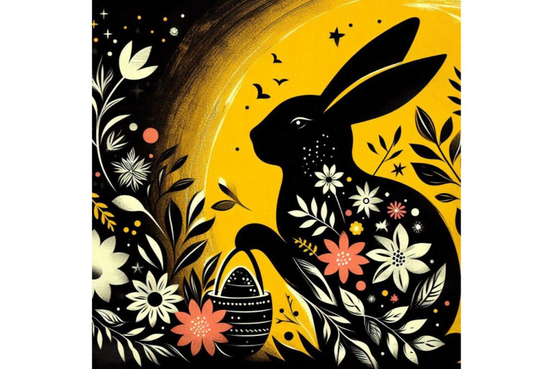 a-bundle-of-easter-bunny-silhouette-with-flowers-flat