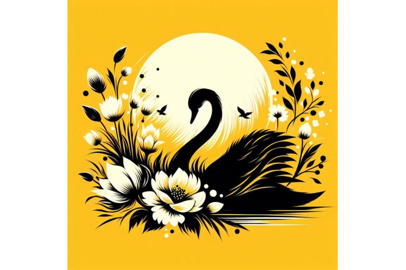 a-bundle-of-beautiful-swan-silhouette-with-flowers-flat