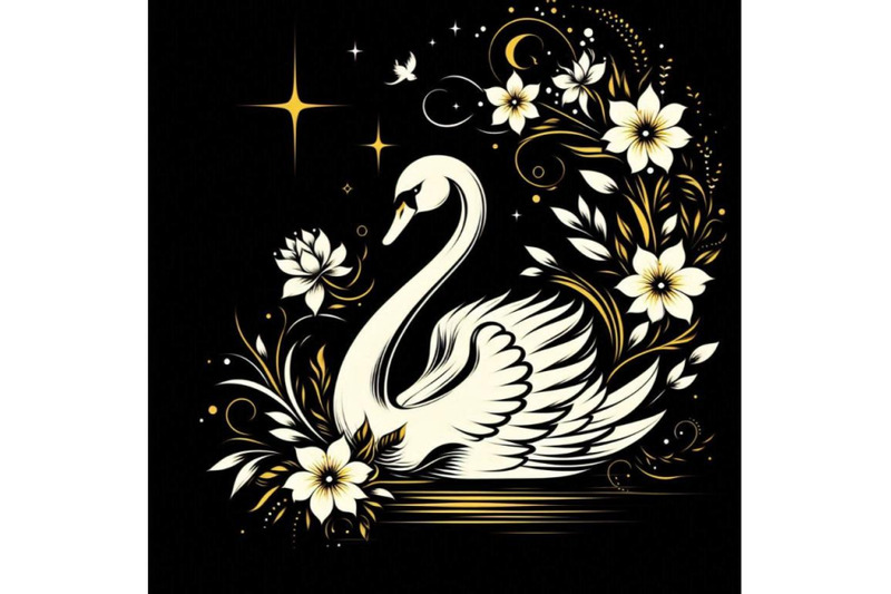 a-bundle-of-beautiful-swan-silhouette-with-flowers-flat