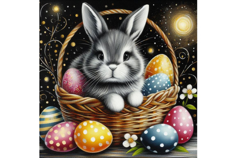 a-bundle-of-easter-bunny-with-decorated-eggs-in-basket