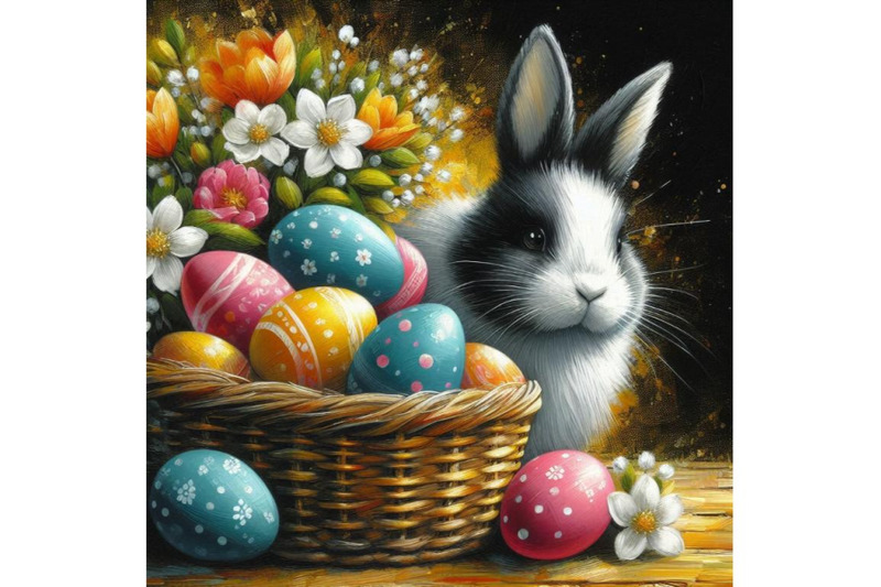 a-bundle-of-easter-bunny-with-decorated-eggs-in-basket