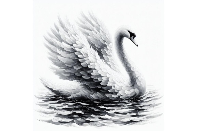 a-set-of-white-swan-with-long-plumage-in-monochrome-graphic-design