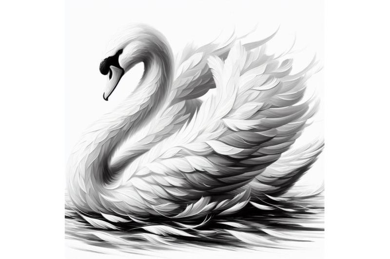 a-set-of-white-swan-with-long-plumage-in-monochrome-graphic-design