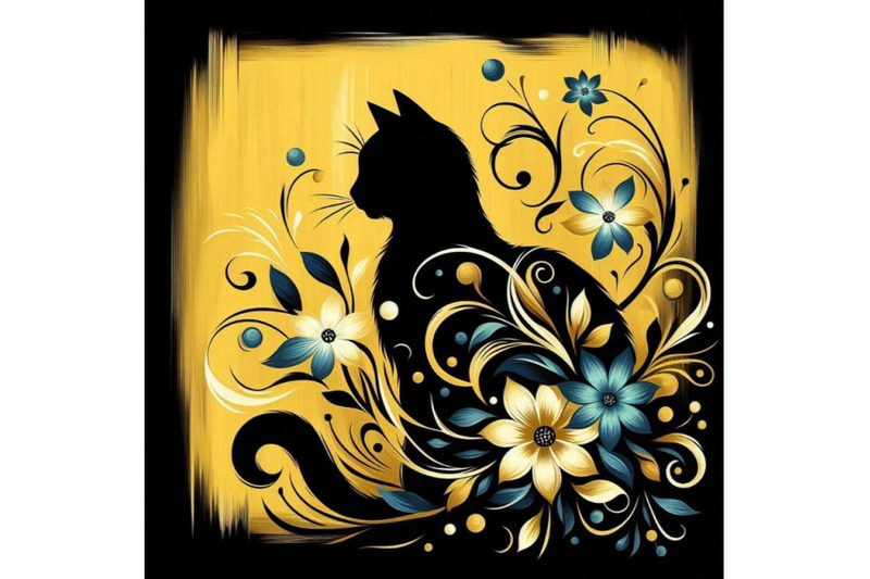 a-bundle-of-beautiful-black-cat-silhouette-with-flowers-flat