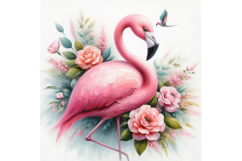 a-set-of-pink-flamingo-with-flowers-digital-paint