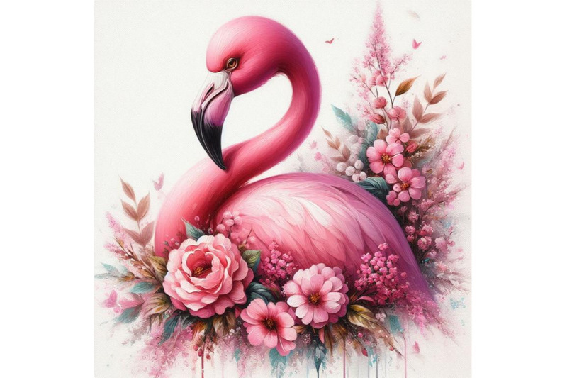 a-set-of-pink-flamingo-with-flowers-digital-paint