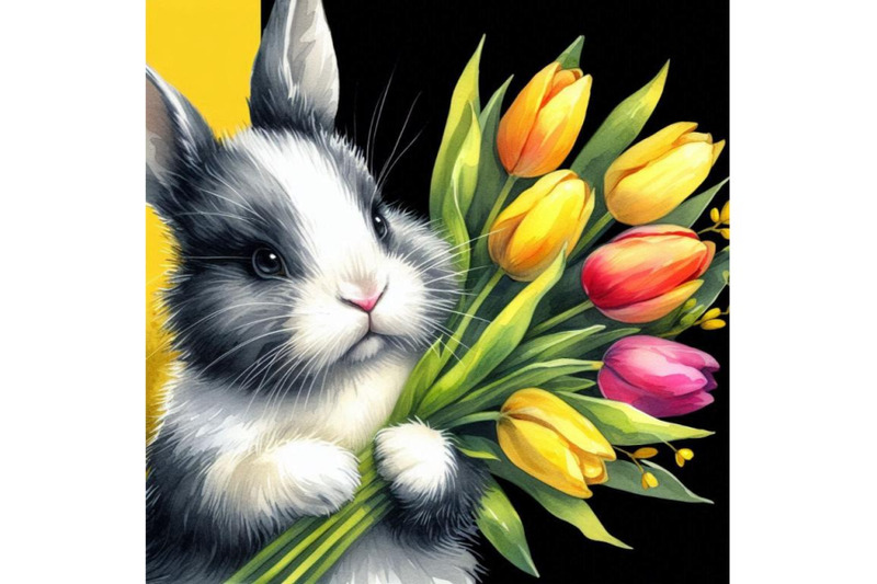 a-bundle-of-watercolor-easter-bunny-holding-tulips-isolated