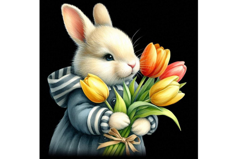 a-bundle-of-watercolor-easter-bunny-holding-tulips-isolated