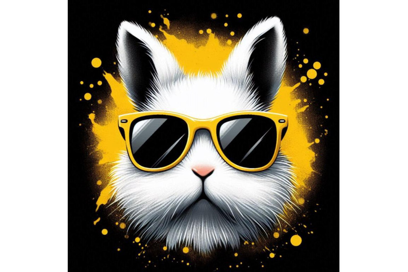 a-bundle-of-digital-art-of-a-cute-white-bunny-head-with-yellow-sunglas