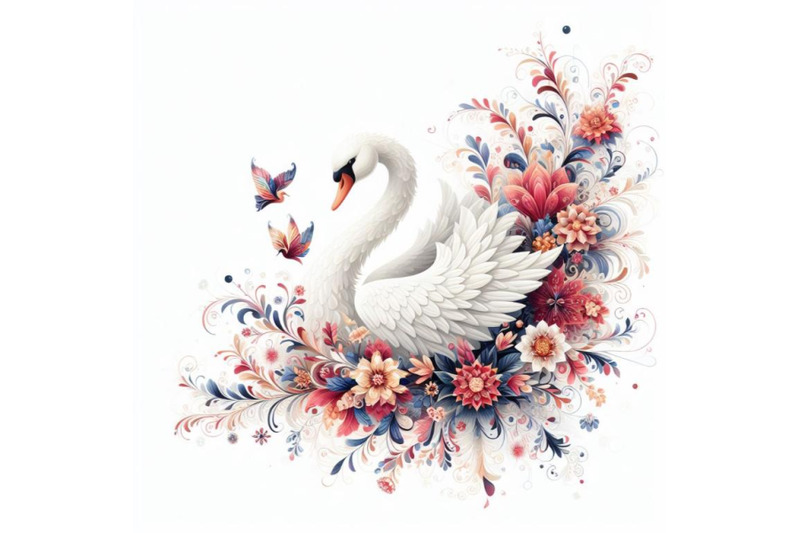 a-set-of-an-elegant-white-swan-in-vibrant-array-of-flowers