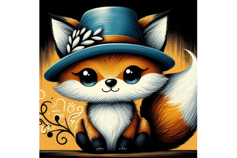 a-bundle-of-hand-drawn-cute-little-fox-in-blue-hat-cartoon-style