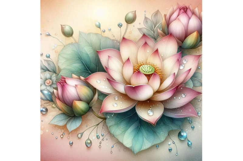 a-set-of-a-beautiful-lotus-flower-with-waterdrops