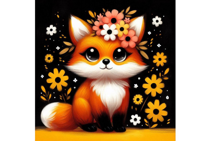 a-bundle-of-a-cute-orange-fox-with-flowers-on-his-head-standing