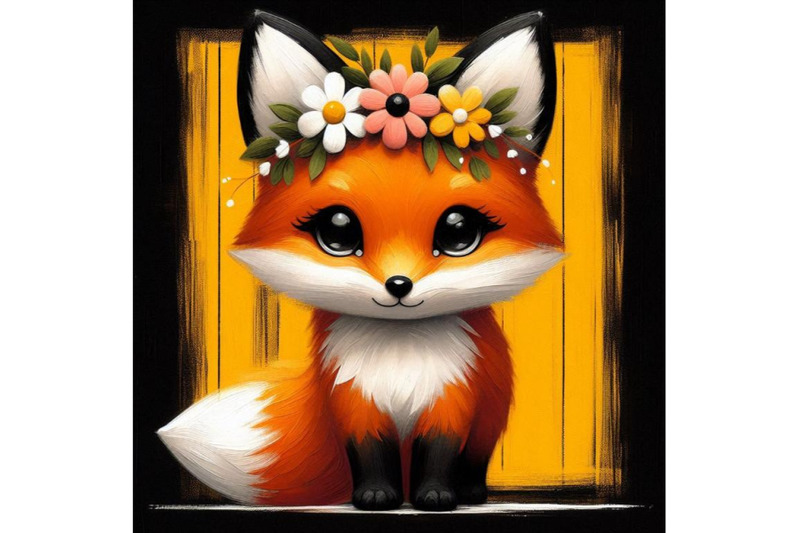 a-bundle-of-a-cute-orange-fox-with-flowers-on-his-head-standing