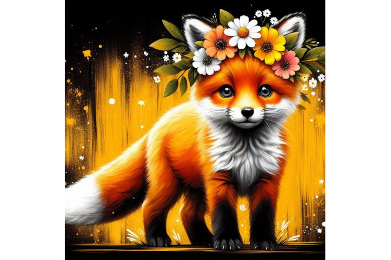 a-bundle-of-a-cute-orange-fox-with-flowers-on-his-head-standing