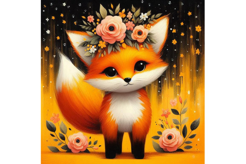 a-bundle-of-a-cute-orange-fox-with-flowers-on-his-head-standing