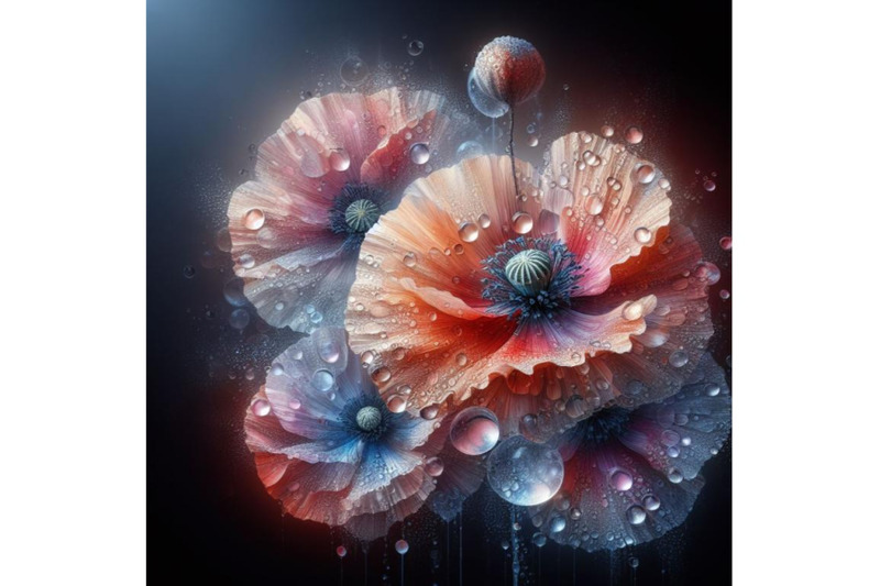 a-set-of-a-beautiful-poppy-flower-with-waterdrops