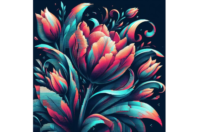 a-set-of-tulip-in-glitch-art-style-on-dark-background