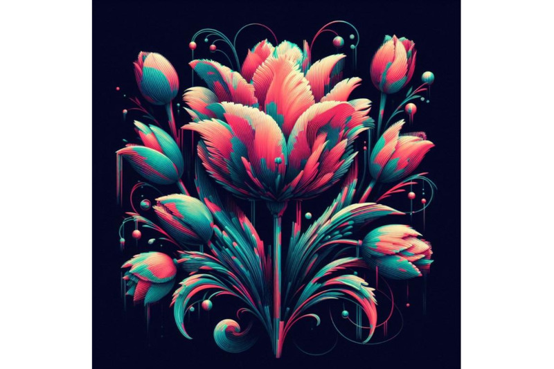 a-set-of-tulip-in-glitch-art-style-on-dark-background