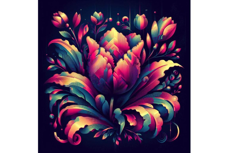 a-set-of-tulip-in-glitch-art-style-on-dark-background