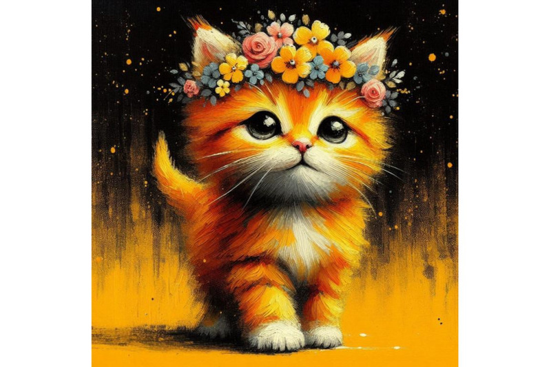 a-bundle-of-a-cute-orange-cat-with-flowers-on-his-head-standing