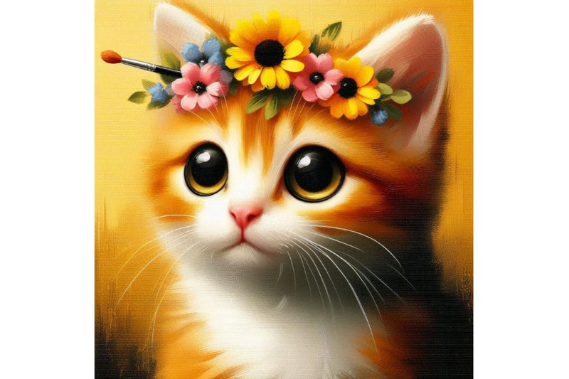 a-bundle-of-a-cute-orange-cat-with-flowers-on-his-head-standing