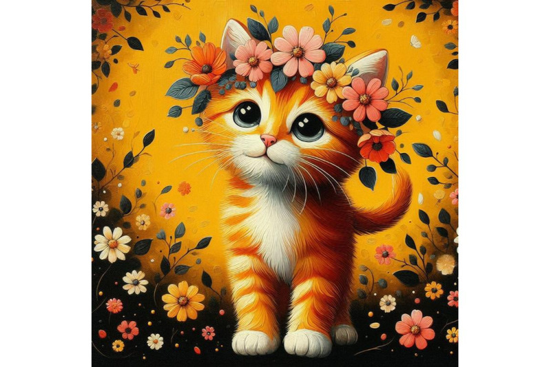 a-bundle-of-a-cute-orange-cat-with-flowers-on-his-head-standing